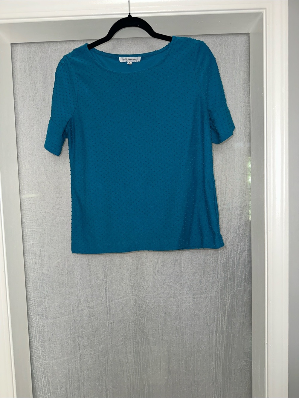 Rose + Olive Teal Short-Sleeve Textured Knit Top